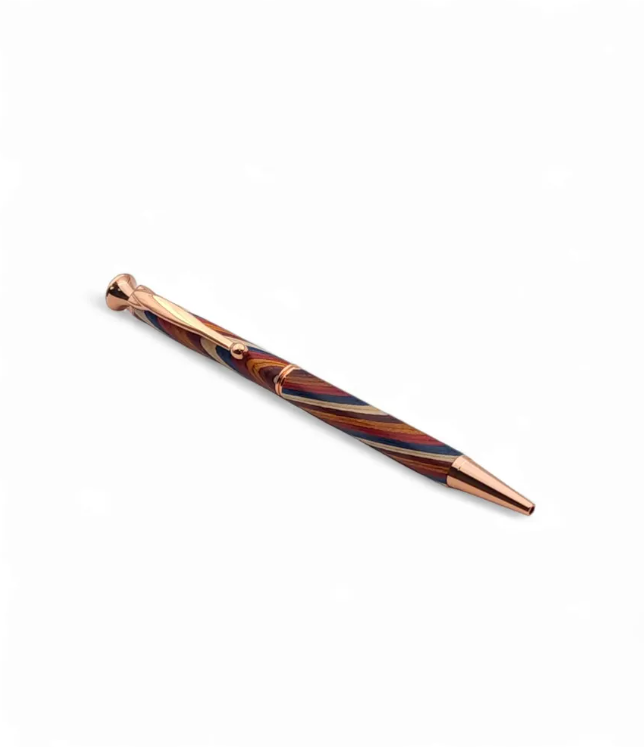 עט ליידי מפואר בעבודת יד – עץ צבעוני עם ציפוי נחושת ורכיב קריסטל