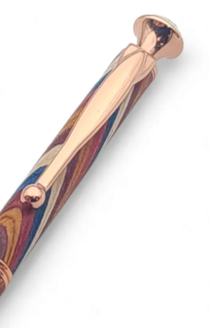 עט ליידי מפואר בעבודת יד – עץ צבעוני עם ציפוי נחושת ורכיב קריסטל