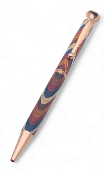 עט ליידי מפואר בעבודת יד – עץ צבעוני עם ציפוי נחושת ורכיב קריסטל