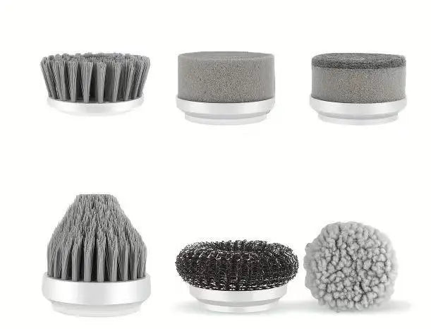 סט של 6 ראשי מברשות ניקוי מתחלפים למברשת החשמלית של שיאומי, כולל מברשות סיביות, ספוגים, ליפה מתכתית וראש בד רך לניקוי מגוון משטחים.