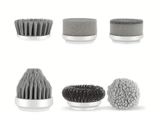 סט של 6 ראשי מברשות ניקוי מתחלפים למברשת החשמלית של שיאומי, כולל מברשות סיביות, ספוגים, ליפה מתכתית וראש בד רך לניקוי מגוון משטחים.