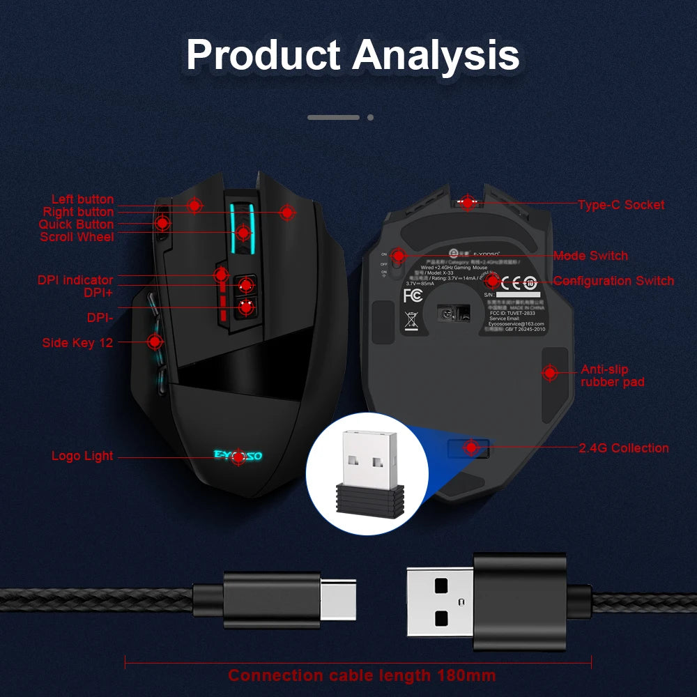 עכבר גיימינג אלחוטי E-YOOSO X-33 RGB – חיבור